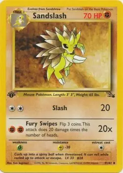 Sandslash 41/62 Fossil Set 1st Edition Vintage 1999 Pokemon Card - Image 1
