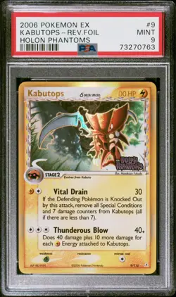 POKEMON EX HOLON PHANTOMS KABUTOPS STAMPED REVERSE HOLO FOIL 9/110 PSA 9 MINT - Image 1