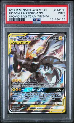 Pokemon Pikachu & Zekrom GX SM168 Tag Team Tins Full Art Promo MINT PSA 9 - Image 1