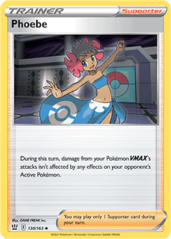 1x Phoebe 130/163 Battle Styles Pokemon TCG Card NM - Image 1