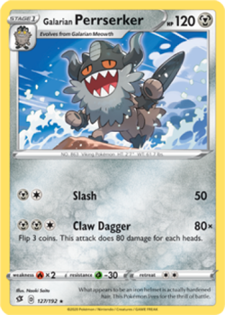 1x Galarian Perrserker 127/192 RARE Rebel Clash Pokemon TCG Card NM - Image 1