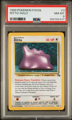 1999 Pokemon Fossil Ditto #3 PSA 8 - Image 1