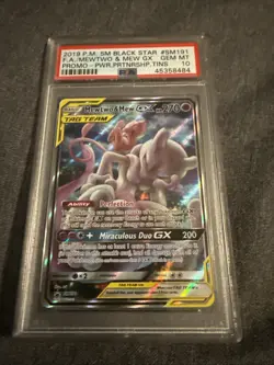 Pokemon Mewtwo & Mew GX Power Partnership Tin Alt Art Promo #SM191 PSA 10 - Image 1