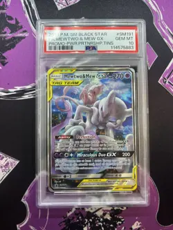 Pokemon Mewtwo & Mew GX Power Partnership Tin Alt Art Promo #SM191 PSA 10 - Image 1