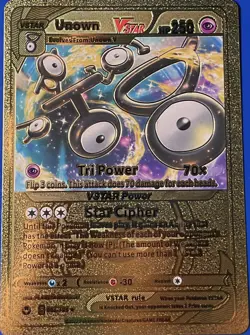 Unown VSTAR Metal Gold Foil Pokemon Card Fan Art Display Card HP250 - Image 1