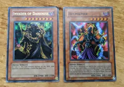 1996 Yu-Gi-Oh YuGiOh Cards Invader of Darkness & Helpoemer TLM-ENSE1 DR1-EN006 - Image 3