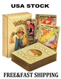55 Pcs Gold Foil Pokemon Cards Pack - VMAX GX TCG Rare Card Lot/collectible/gift - Image 1