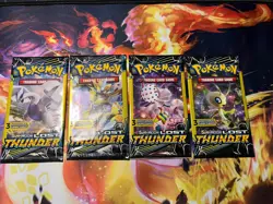 Pokemon TCG Sun & Moon Lost Thunder 3 Card Booster Pack 4 Packs Art Set Light - Image 1