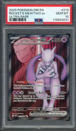 PSA 10 Team Rocket's Mewtwo ex Destined Rivals 213/182 Holo Pokemon Card B11 - Image 1