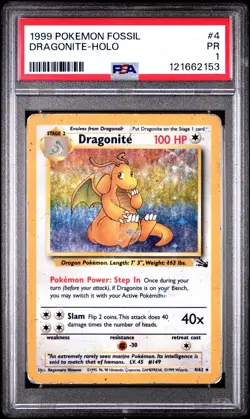 PSA 1 Dragonite Holo Fossil #4/62 1999 Pokemon WoTC PR - Image 1
