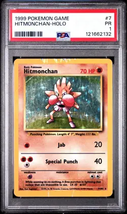 PSA 1 Hitmonchan 007/102 Base Set Holo Pokemon 1999 WoTC PR - Image 1