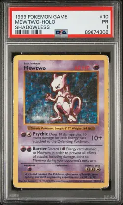PSA 1 Mewtwo Shadowless 10/102 Holo Base Set 1999 Pokemon TCG WoTC PR - Image 1