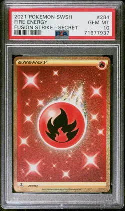 2021 POKEMON SWORD & SHIELD FUSION STRIKE SECRET #284 FIRE ENERGY PSA 10 - Image 1