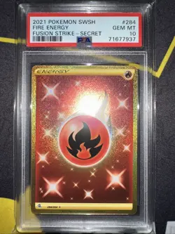 2021 POKEMON SWORD & SHIELD FUSION STRIKE SECRET #284 FIRE ENERGY PSA 10 - Image 3