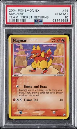2004 POKEMON EX TEAM ROCKET RETURNS #44 MAGMAR PSA 10 - Image 1