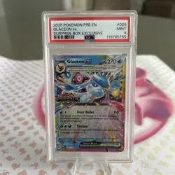 2025 POKEMON - PRISMATIC EVOLUTIONS 026 GLACEON EX SURPRISE BOX EXCLUSIVE PSA 9 - Image 1