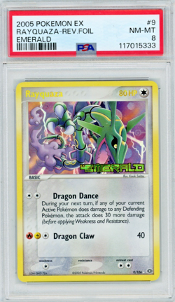 2005 Pokemon EX Rayquaza 9/106 Reverse Foil Emerald PSA 8 - Image 1