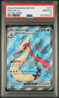 Pokemon TCG Milotic EX 2024 Surging Sparks Ultra Rare Holo Card #217/191 PSA 10 - Image 1