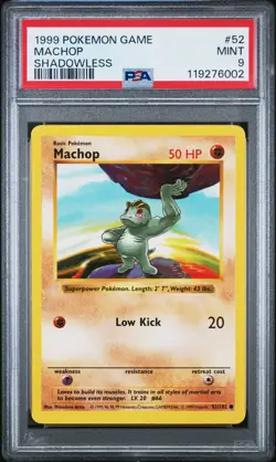 1999 POKEMON GAME BASE SET 52 MACHOP SHADOWLESS PSA 9 MINT - Image 1