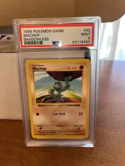 1999 POKEMON GAME BASE SET 52 MACHOP SHADOWLESS PSA 9 MINT - Image 1