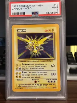 Pokemon TCG Zapdos Base Set Holo Rare Card 16/102 Mint Condition Spanish PSA 9 - Image 1