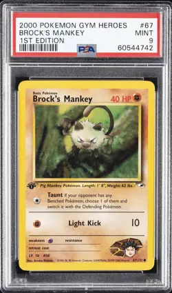 2000 POKEMON GYM HEROES 1ST ED #67 BROCK'S MANKEY PSA 9 - Image 1
