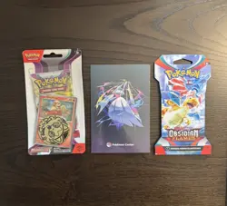 Pokemon Center Mega Evolution Post Cards Pack of 4 + Paldea Evolved Blister Pack - Image 1