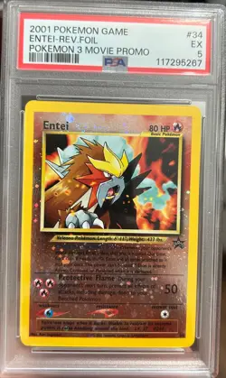 2001 POKEMON GAME MOVIE POKEMON 3 MOVIE PROMO #34 ENTEI-REVERSE FOIL PSA 5 - Image 1