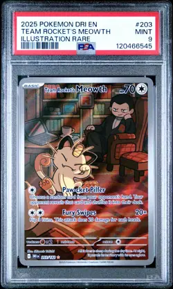 2025 POKEMON DRI EN-DESTINED RIVALS ILLUSTRATION RARE TEAM ROCKET'S MEOWTH PSA 9 - Image 1