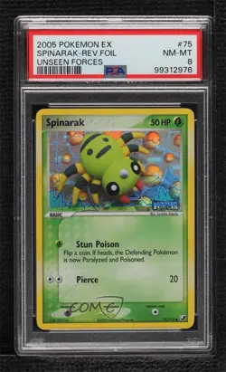 Spinarak Reverse Foil Pokemon EX Unseen Forces PSA 8 2005 - Image 1