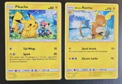 Pikachu 29/30 Alolan Raichu 17/30 Raichu Trainer Kit Pokemon Card TCG Damaged - Image 1