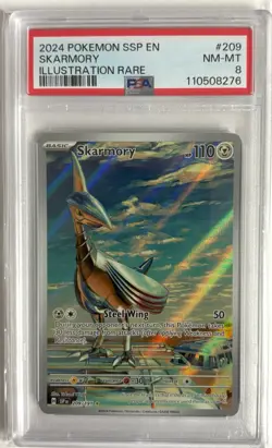 Skarmory #209 2024 Pokemon Surging Sparks Illustration Rare PSA 8 - Image 1