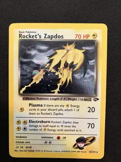 Pokemon WOTC TCG: Rocket's Zapdos 15/132 (2000) Gym Challenge • Holo Foil Card - Image 1