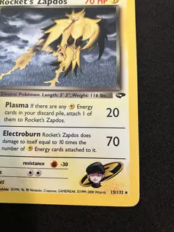 Pokemon WOTC TCG: Rocket's Zapdos 15/132 (2000) Gym Challenge • Holo Foil Card - Image 5