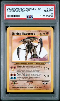 2002 Pokemon Neo Destiny Shining Kabutops #108/105 PSA 8 - Image 1