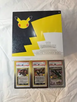 Celebrations Pokemon Center Elite Trainer Box Pokemon TCG + 3 Celebrations Slabs 820650809866 - Image 1