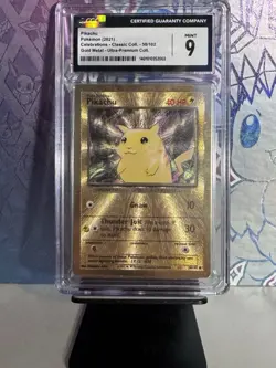 CGC 9 Gold Metal Pikachu 58/102 Celebrations UPC 25th Promo Pokemon Card PSA - Image 1
