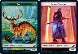 1x Beast Token (010) // Human Solider (005) Token - Foil MTG Ikoria: Lair of Beh - Image 1