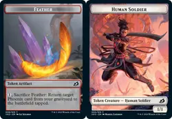1x Feather (009) // Human Soldier (003) Token - Foil MTG Ikoria: Lair of Behemot - Image 1