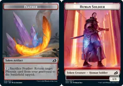 1x Feather (009) // Human Soldier (005) Token - Foil MTG Ikoria: Lair of Behemot - Image 1