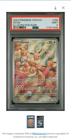 Pokemon Eevee Illustration 188/167 Twilight Masquerade Rare Card IR PSA 9 Mint - Image 1