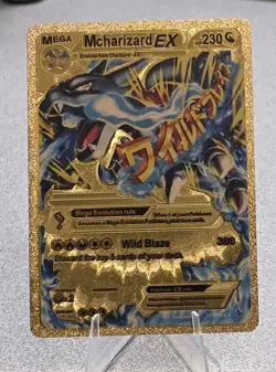 Pokemon Mega Charizard EX 230hp Gold Foil Fan Art Collector Card TCG - Image 1