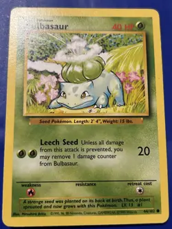 Pokemon Card Bulbasaur 44/102 Base Set Unlimited WOTC MP - Image 1