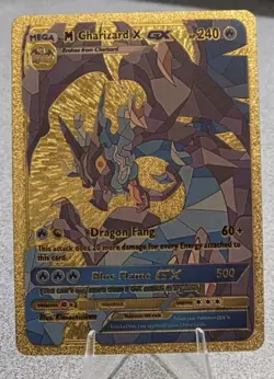 Pokemon Mega Charizard X GX 240hp Gold Foil Fan Art Collector Card TCG - Image 1