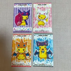Set 4 Pikachu Poncho Wearing Pokemon Card Vintage Nintendo Bandai Japanese 2015 - Image 2