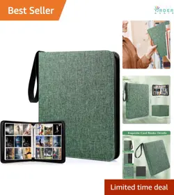 Trading Card Binder Polyester Green 900 Pockets Waterproof Compact Storage - Image 1
