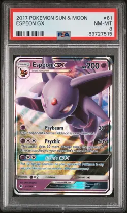 Espeon GX 2017 Pokemon Sun & Moon Ultra Rare Full Art Holo Card 61/149 PSA 8 - Image 1