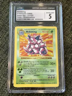 CGC 5 Nidoking 11/102 Base Set Shadowless Holo Rare Pokemon Card - Image 1