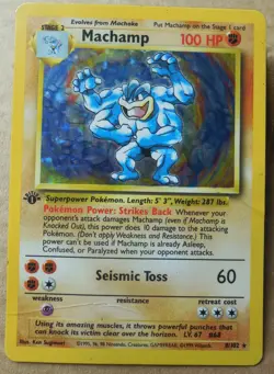 Machamp 8/102 Rare Holo 1st Edition Base Set Pokemon Creases see Pics Card HP - Image 1