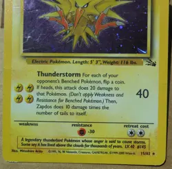 Zapdos 15/62 Rare Holo Fossil Set Pokemon Card Creases & Scratches See Pics HP - Image 3